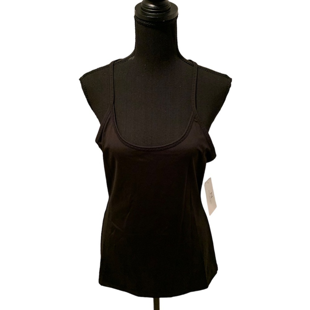 H Halston Studio Y Back Strap Tank Top Black NWT